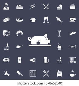 dead pig with apple icon. restaurant set of icons
