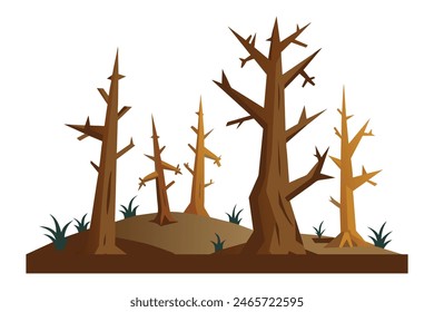 
Dead pine trees wood shapes, flat vector illustration.