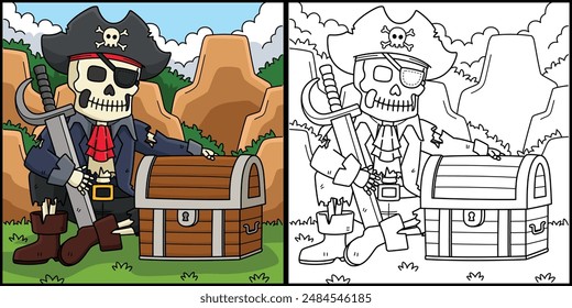 Dead Pirate Coloring Page Colored Illustration
