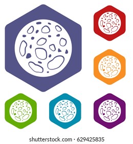 Dead planet icons set hexagon isolated vector illustration