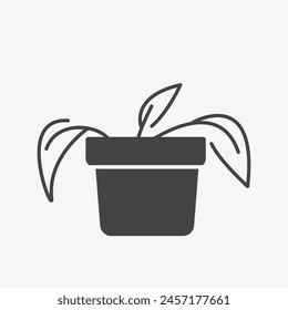 Dead potted flower icon. Withered plant, priming drought. Vector illustration