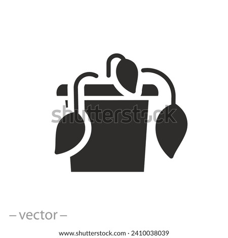 dead potted flower icon, withered plant, priming drought, flat symbol - vector illustration