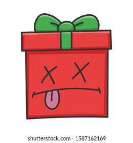Dead present Christmas gift box cartoon isolated on white