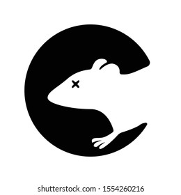 Dead rat silhouette logo. black mouse symbol vector.