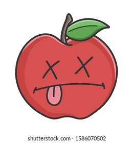 Dead red apple cartoon apple isolated on white