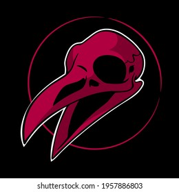 dead red bird skull on black background