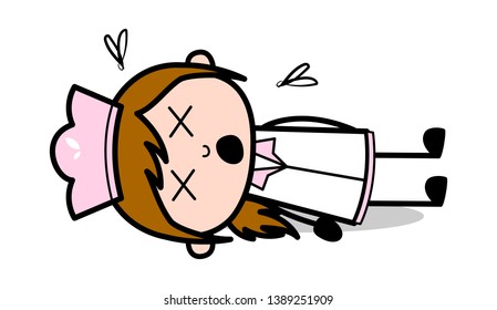 Dead - Retro Cartoon Waitress Female Chef Vector Illustration