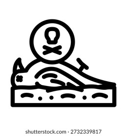 Dead rhino lying on the ground with a skull and crossbones symbol above, representing the critical issues of poaching, habitat loss, and the global extinction crisis facing endangered wildlife