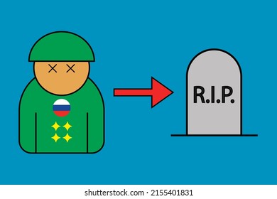 Dead Russian general RIP gravestone vector illustration