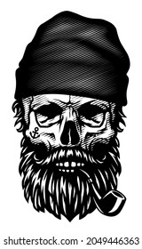 Dead sailor, with a smoking pipe and a cap.
