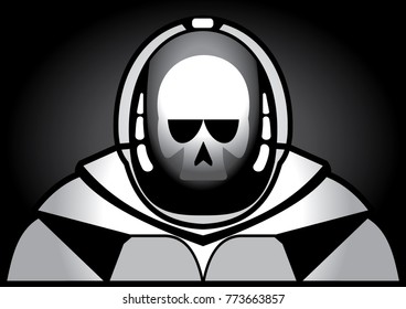 dead skull astronaut black and white illustration