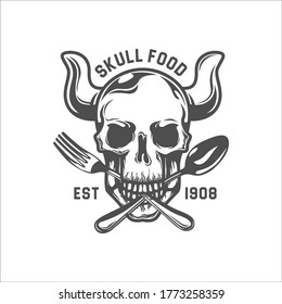 Dead Skull bite Fork, and spoon. Restaurant Logo Template. Hexagon Vector Drawing