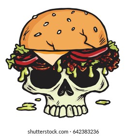 Dead Skull Burger, Hamburger Fries Vector Illustration