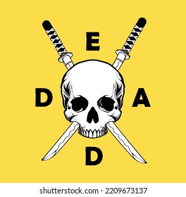 Dead Skull With Katanas. Katana vector. Dead vector. Skull Free vector