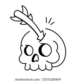 Dead skull with stabbed arrow, doodle icon 

