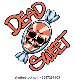 Dead Sleep Candy Skull handgezeichnete Hemddarstellung