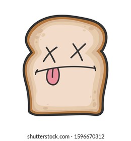 Dead slice of bread cartoon illustration isolated on white