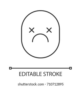 Dead smile linear icon. Thin line illustration. Tired, depressed face. Contour symbol. Vector isolated outline drawing. Editable stroke