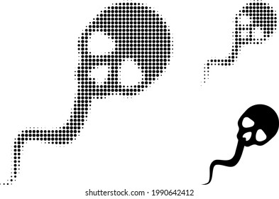 Icono de punto medio de esperma muerto. La matriz de semitono contiene píxeles de círculo. Ilustración vectorial del icono del esperma muerto sobre un fondo blanco.