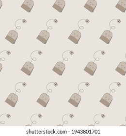 Dead Tea Bags Pattern. Vector Gray Tea Bags Wallpaper Pattern.