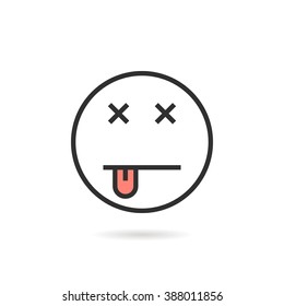 dead thin line emoji icon with shadow. concept of cross eyes, halloween, died, nausea, cry, linear humor, kawaii, fun. flat style trend modern logotype design vector illustration on white background