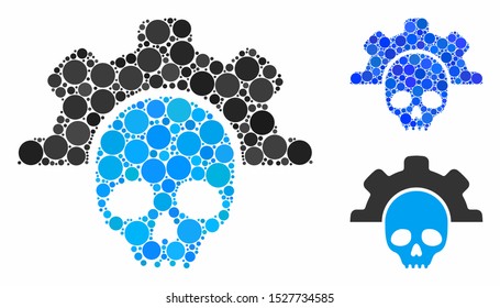 Dead tools mosaic of small circles in different sizes and color tinges, based on dead tools icon. Vector small circles are grouped into blue mosaic. Dotted dead tools icon in usual and blue versions.
