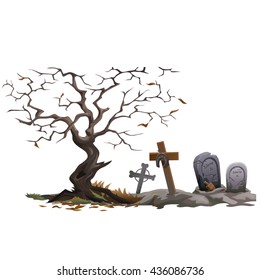 A dead tree in an abandoned graveyard. Vector.