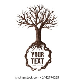 Dead tree with banner, vector illustration
