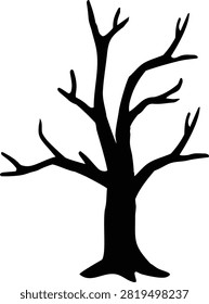 Dead tree.
Black Dry tree.
Spooky tree silhouette isolated.
Tree without leaves.
Transparent background.