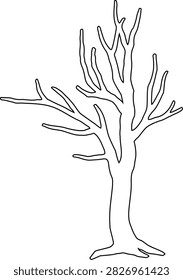 Dead tree cartoon outline isolated.
Black Dry tree coloring page vector.
Transparent background.