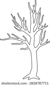 Dead tree cartoon outline isolated.
Black Dry tree coloring page vector.
scary tree line.
Tree without leaves.
Transparent background.