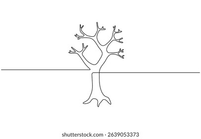 Dead tree. Continuous concept nature banner. Line art, outline, tree drawn by one line. dead tree illustration. one line. simple drawing