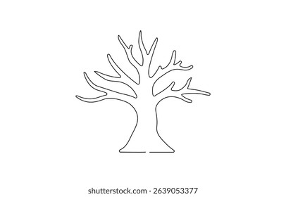Dead tree. Continuous concept nature banner. Line art, outline, tree drawn by one line. dead tree illustration. one line. simple drawing