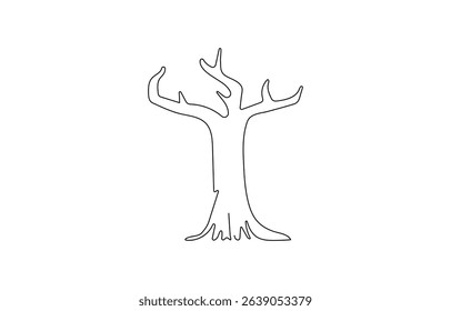 Dead tree. Continuous concept nature banner. Line art, outline, tree drawn by one line. dead tree illustration. one line. simple drawing