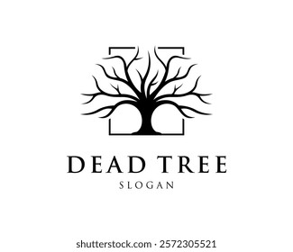 Dead Tree Death Bare Trunk Twig Leafless Silhouette Horror Spooky Vector Logo Design Illustration