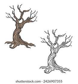 Dead tree drawing with line-art on white backgrounds. Simple Design Outline Style. You can give color you like. Vector Illustrations.