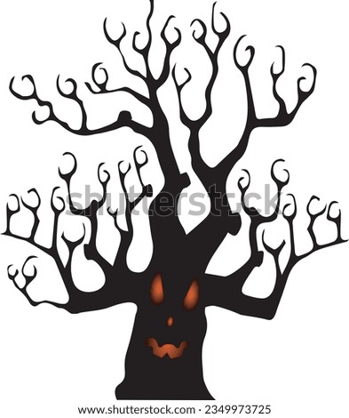 A dead tree with eerie branches that resemble a skull face and a frightening laugh