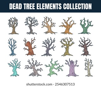 Dead tree elements vector illustration set
