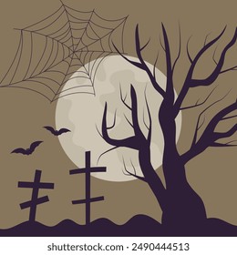 dead tree and full moon, gloomy landscape, halloween design