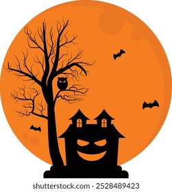 Dead Tree And Halloween Haunted House Inside MoonLight