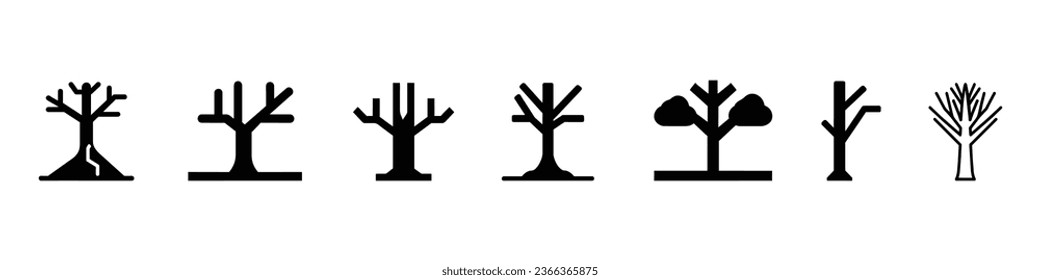 Icono de árbol muerto, icono de árbol seco, mejor icono plano del vector. Un boceto de un árbol. Icono antiguo de árboles oscuros. Iconos de árboles forestales muertos. Árbol muerto de silueta