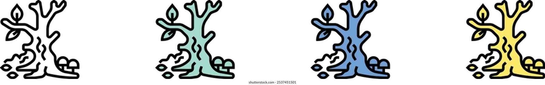 dead tree icon. Outline, Green, Blue and Yellow Style Design Isolated On White Background