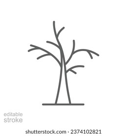 Dead tree icon. Simple outline style. Dry tree, leafless, trunk, old wood, nature concept. Thin line symbol. Vector illustration isolated. Editable stroke.