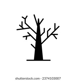 Dead tree icon. Simple solid style. Dry tree, leafless, trunk, old wood, nature concept. Silhouette, glyph symbol. Vector illustration isolated.