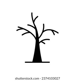 Dead tree icon. Simple solid style. Dry tree, leafless, trunk, old wood, nature concept. Silhouette, glyph symbol. Vector illustration isolated.