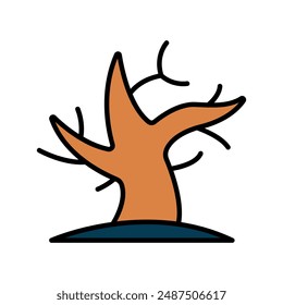Dead tree line icon. Deforestation, environmental impact, dead wood, forest depletion, ecological issue, barren tree, dry tree, nature loss, dead tree, line, icon, environmental