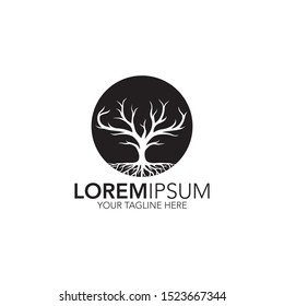 Dead tree logo template on circle background
