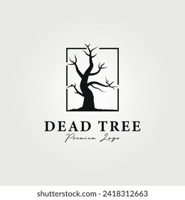 dead tree logo vector vintage illustration design, leafless dry trunk