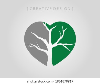 Dead Tree And Love Shape logo icon design template elements. Earth day concept.
