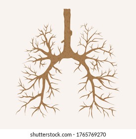 Dead tree Lungs, dead tree branches with no leaves in a shape of human lungs, vector illustration.